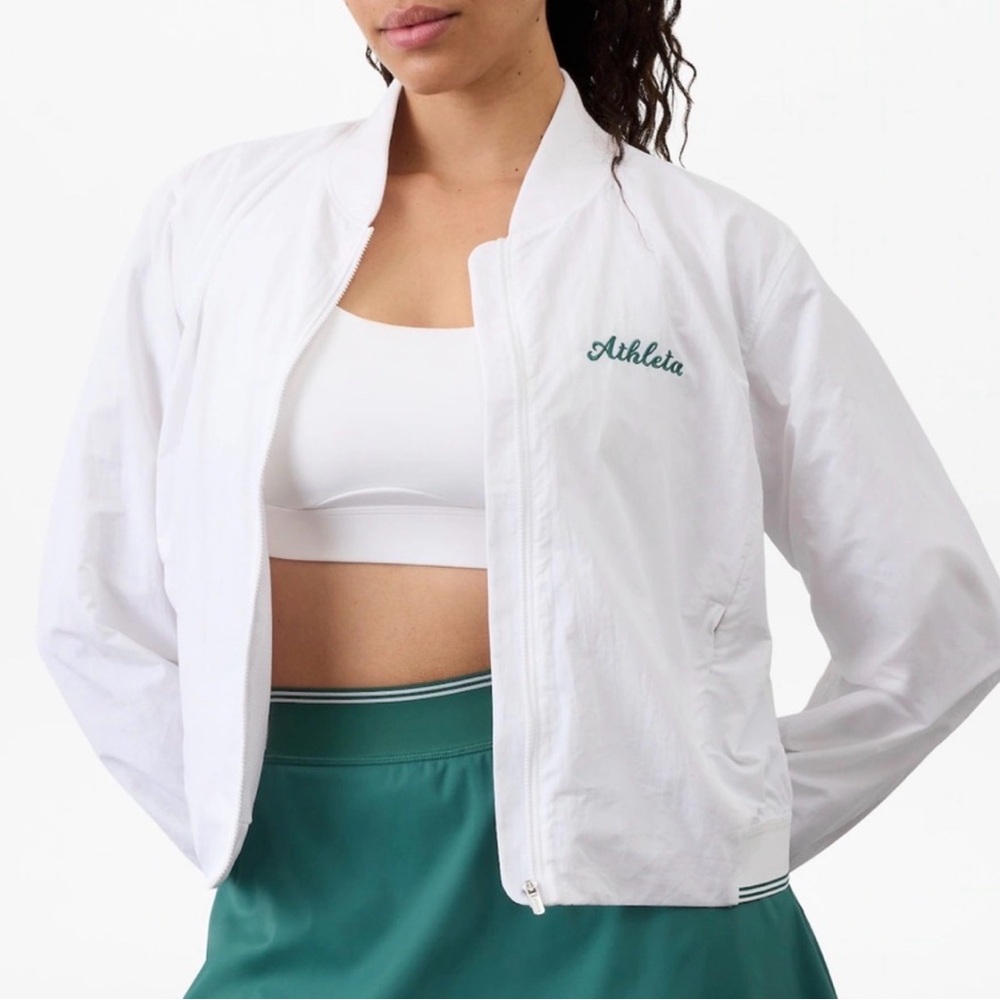Athleta Women's White and Green Bomber Jacket